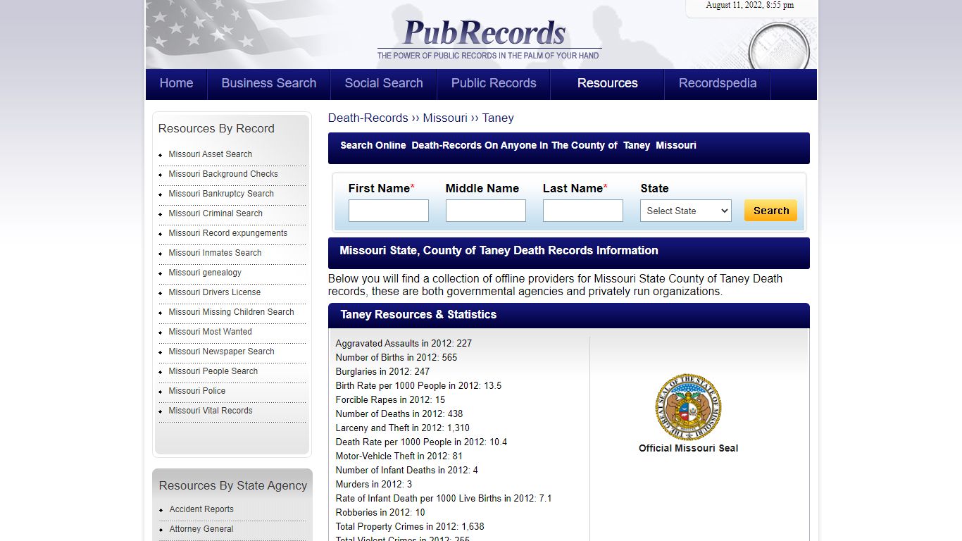 Taney County, Missouri Death Records