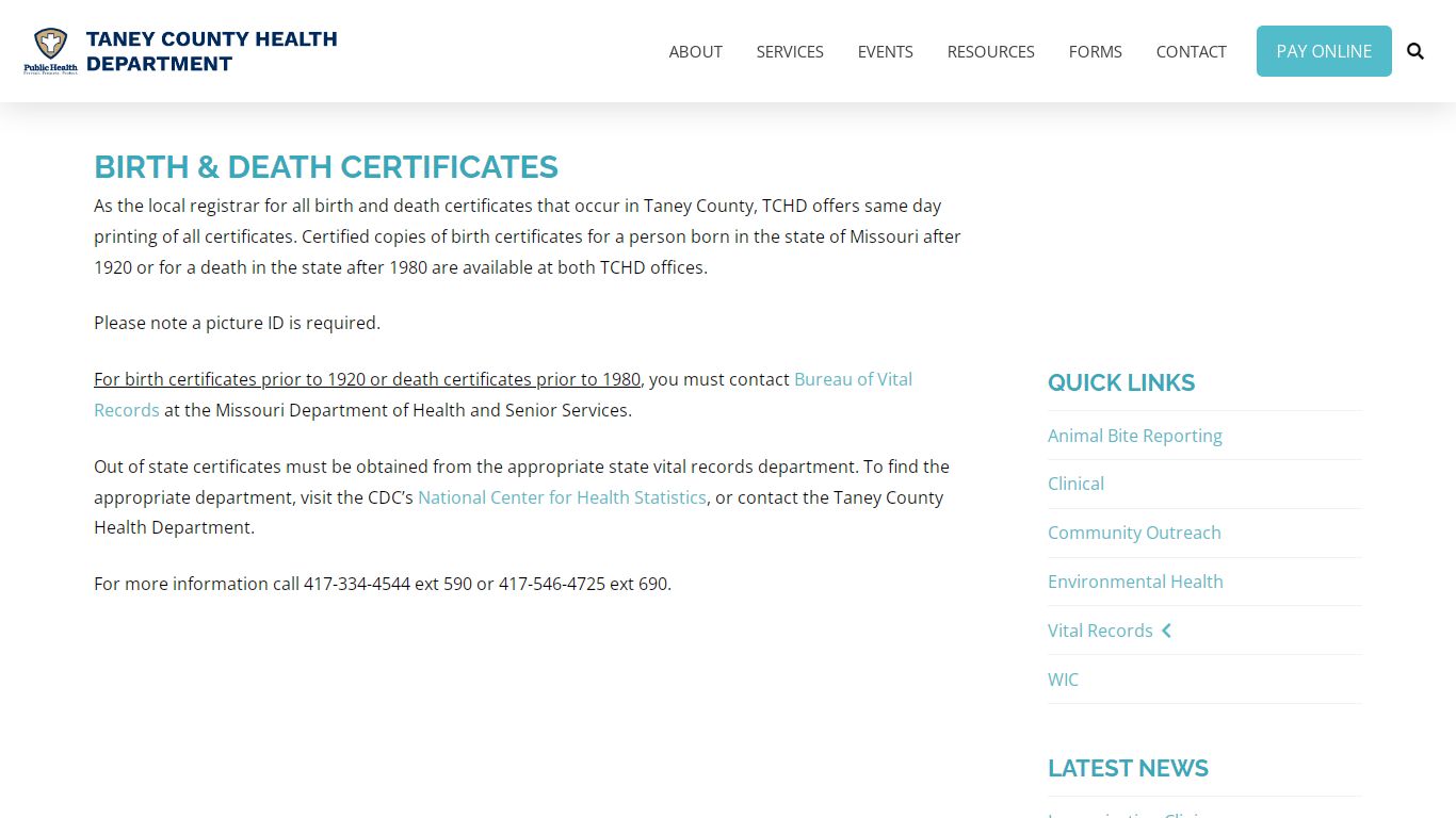 Vital Records | Taney County Health Department