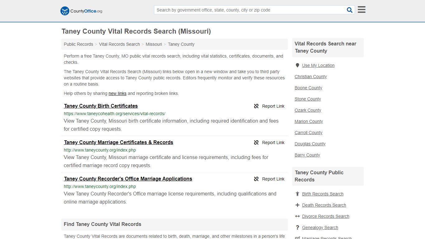Vital Records Search - Taney County, MO (Birth, Death ...